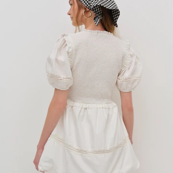 $249 NWT White For Love And Lemons “Sandy” Puff Sleeve Mini Dress Sz X-Large - Picture 3 of 13